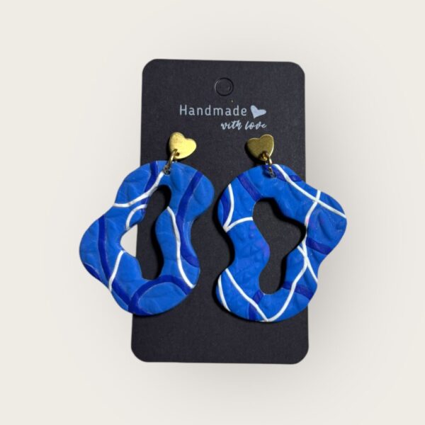 Abstract Hoop Earrings – Blue Wave Clay Design
