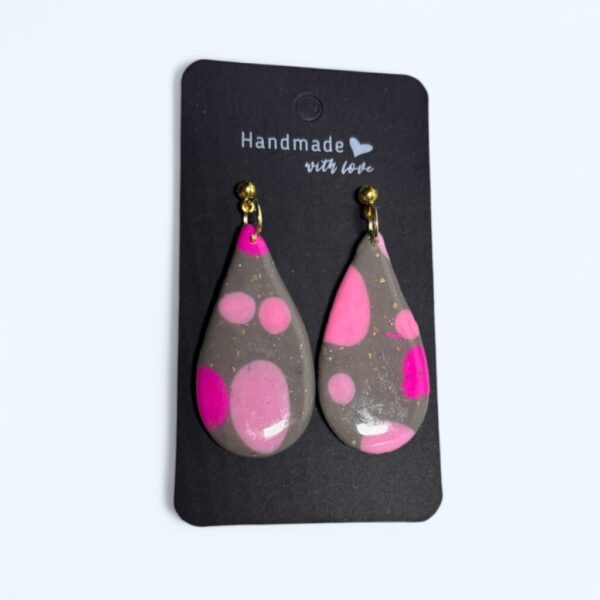 Pink Teardrop Earrings – Polka Dot Handmade Pair