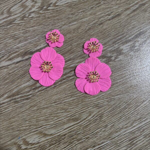 Pink flower petal statement earrings