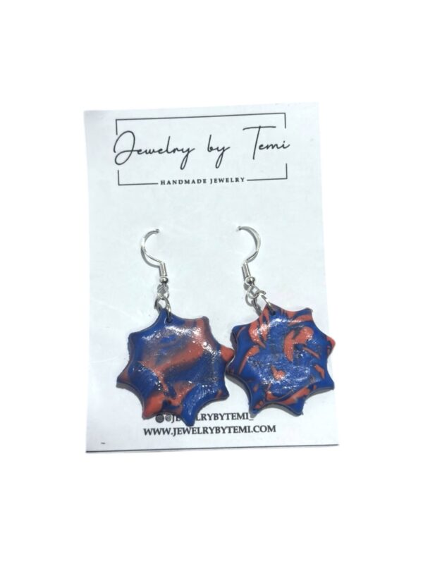 Blue and Red Clay Earrings | Handmade Starburst Design