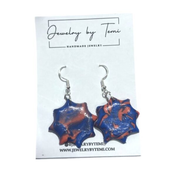 Blue and Red Clay Earrings | Handmade Starburst Design