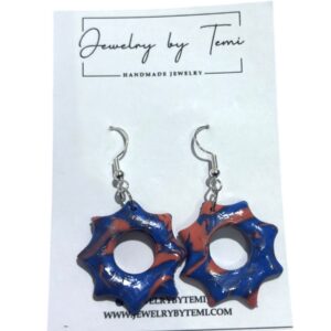 Starburst Cutout Clay Earrings | Handmade Donut Style in Red & Blue