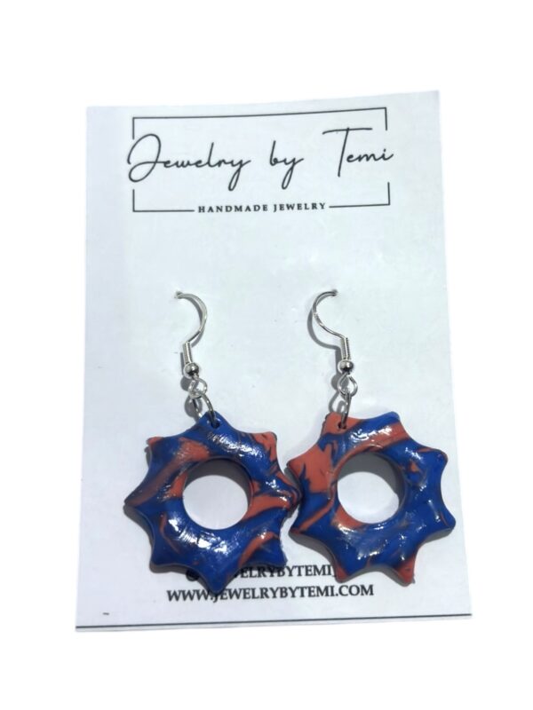Starburst Cutout Clay Earrings | Handmade Donut Style in Red & Blue