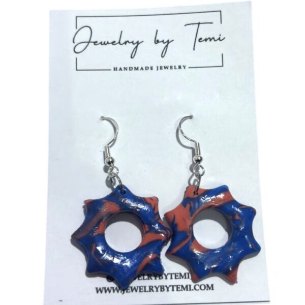 Starburst Cutout Clay Earrings | Handmade Donut Style in Red & Blue