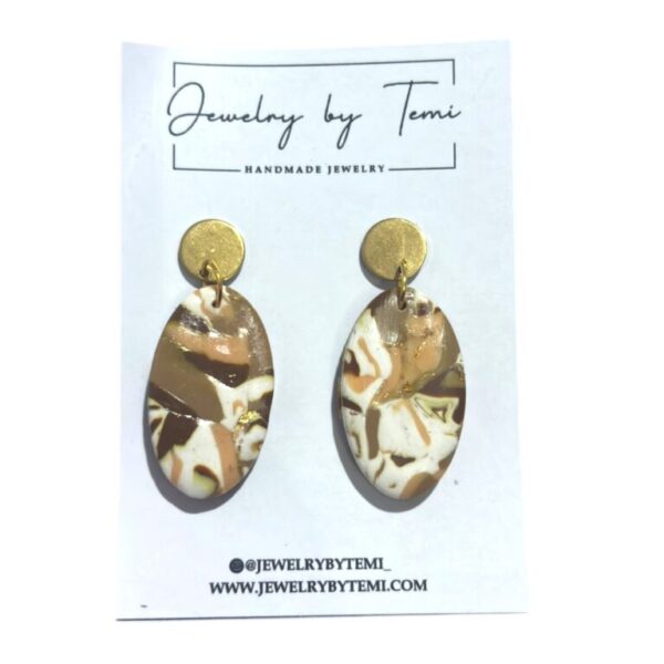 Marble Clay Drop Earrings | Handmade Oval Statement Pair