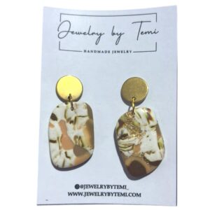Rectangle Marble Clay Earrings | Handmade with Gold Accents