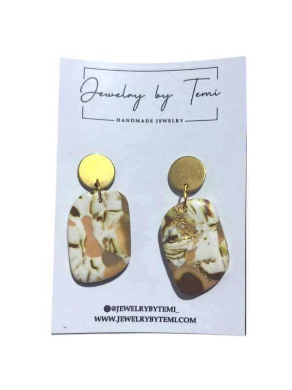 Rectangle Marble Clay Earrings | Handmade with Gold Accents