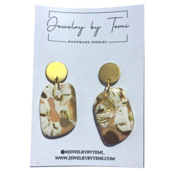 Rectangle Marble Clay Earrings | Handmade with Gold Accents