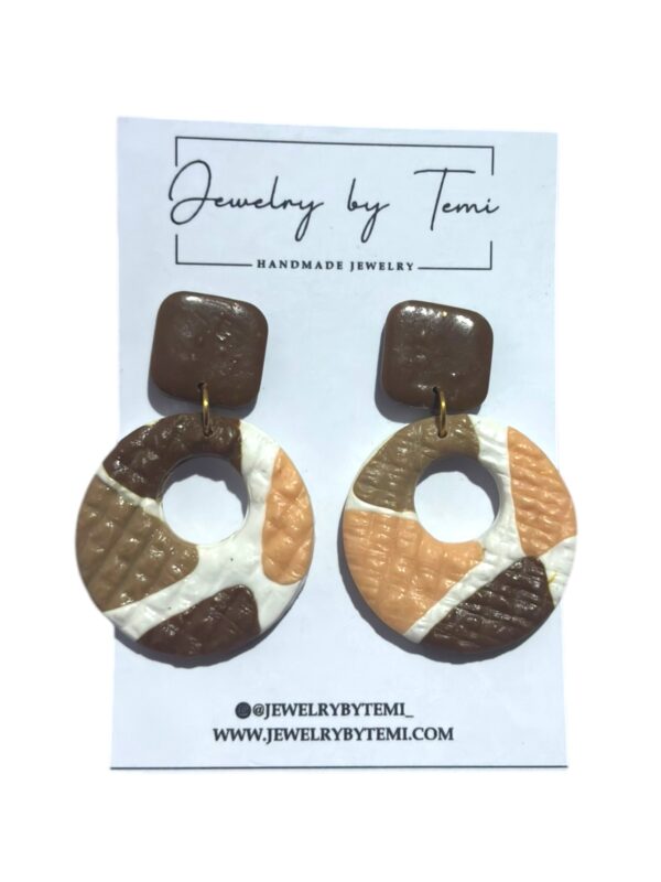Brown Clay Circle Earrings | Handmade Earth-Tone Statement Dangles