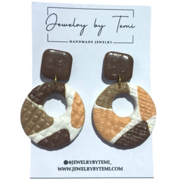 Brown Clay Circle Earrings | Handmade Earth-Tone Statement Dangles