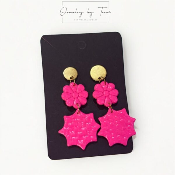 Hot Pink Flower Burst Earrings – Bold Clay Dangles